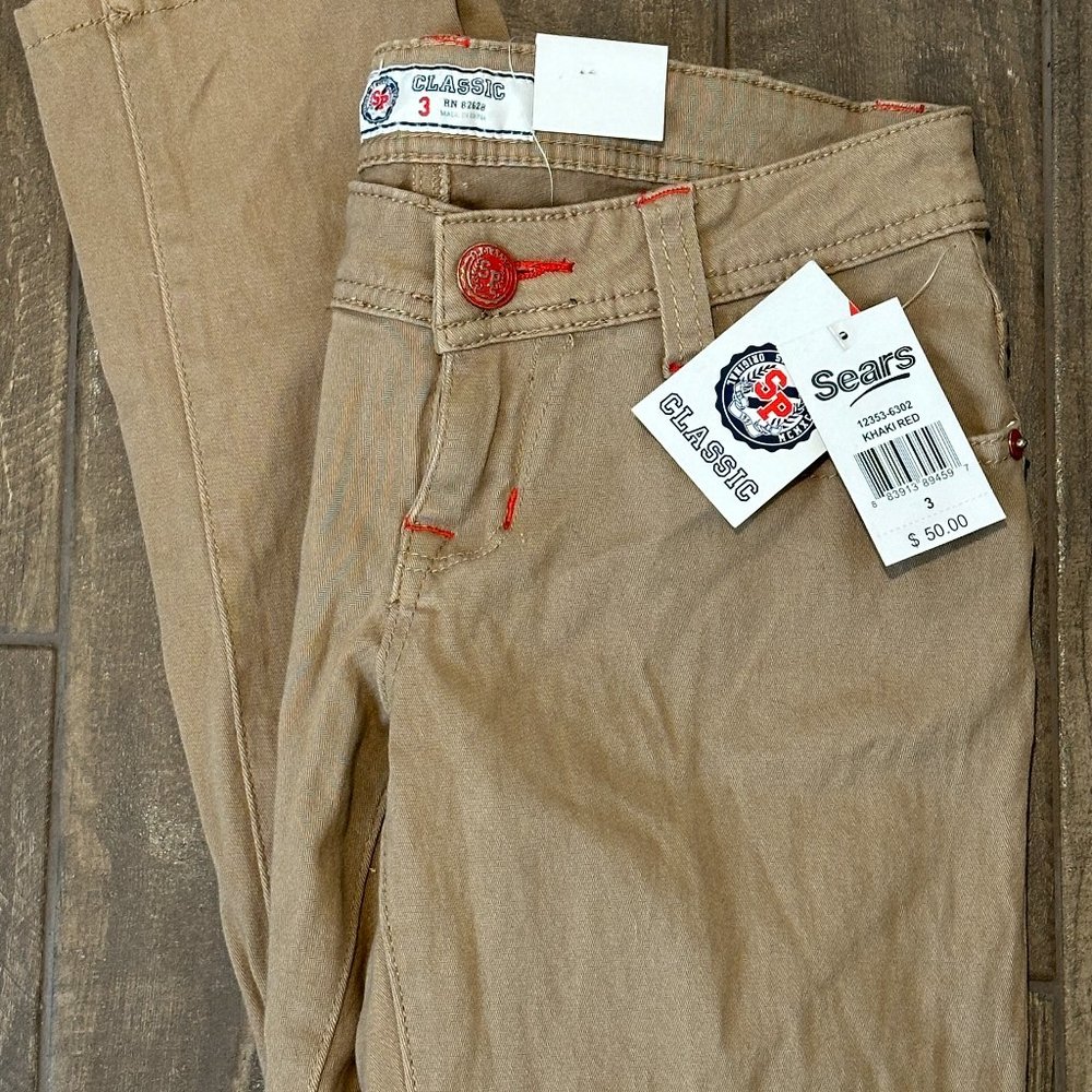 SEARS ORIGINAL SP CLASSIC STRETCH SKINNY KHAKIS WITH RED STITCHING SIZE 3 NWT!